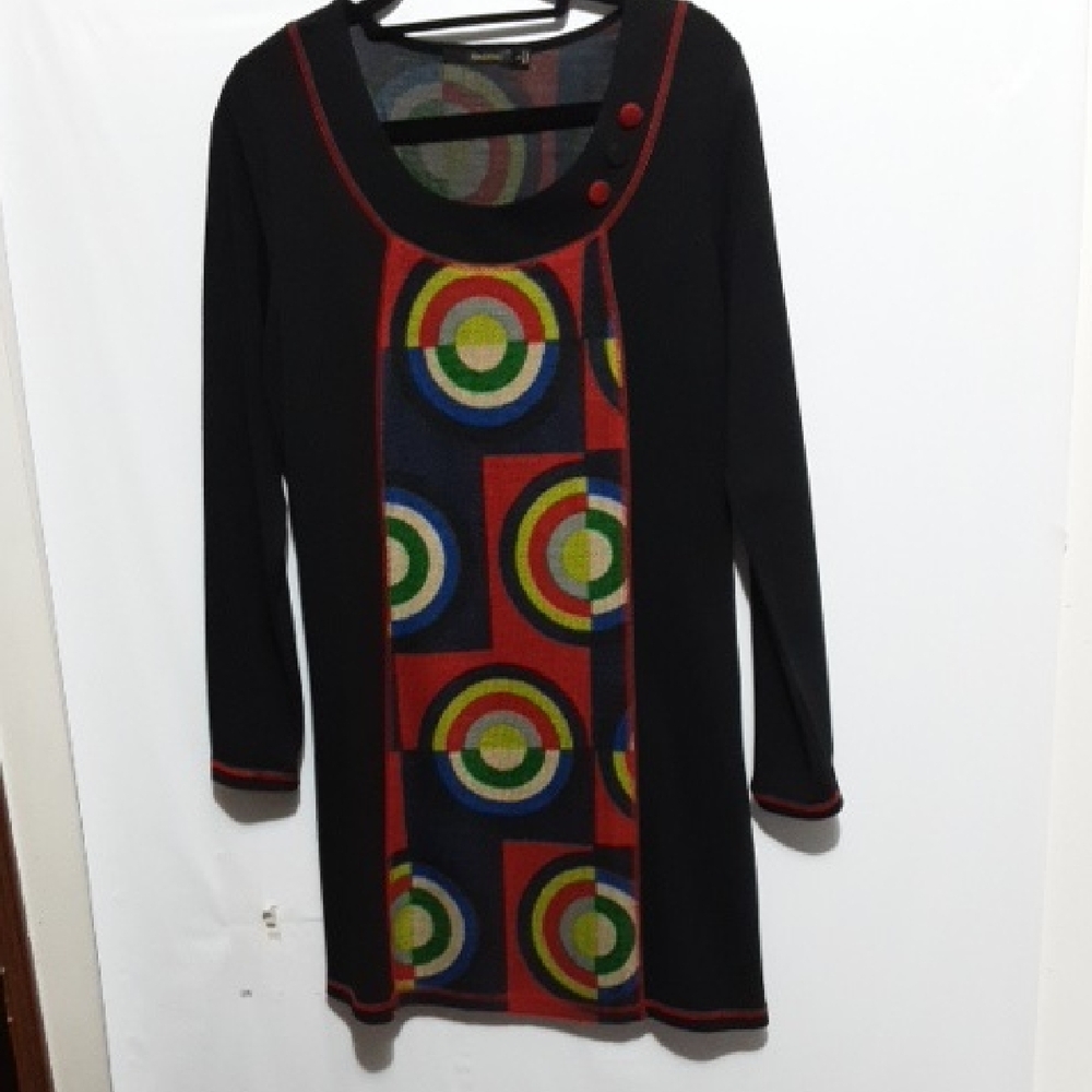 Radzoli Black Dress with Multicolor Circular Design